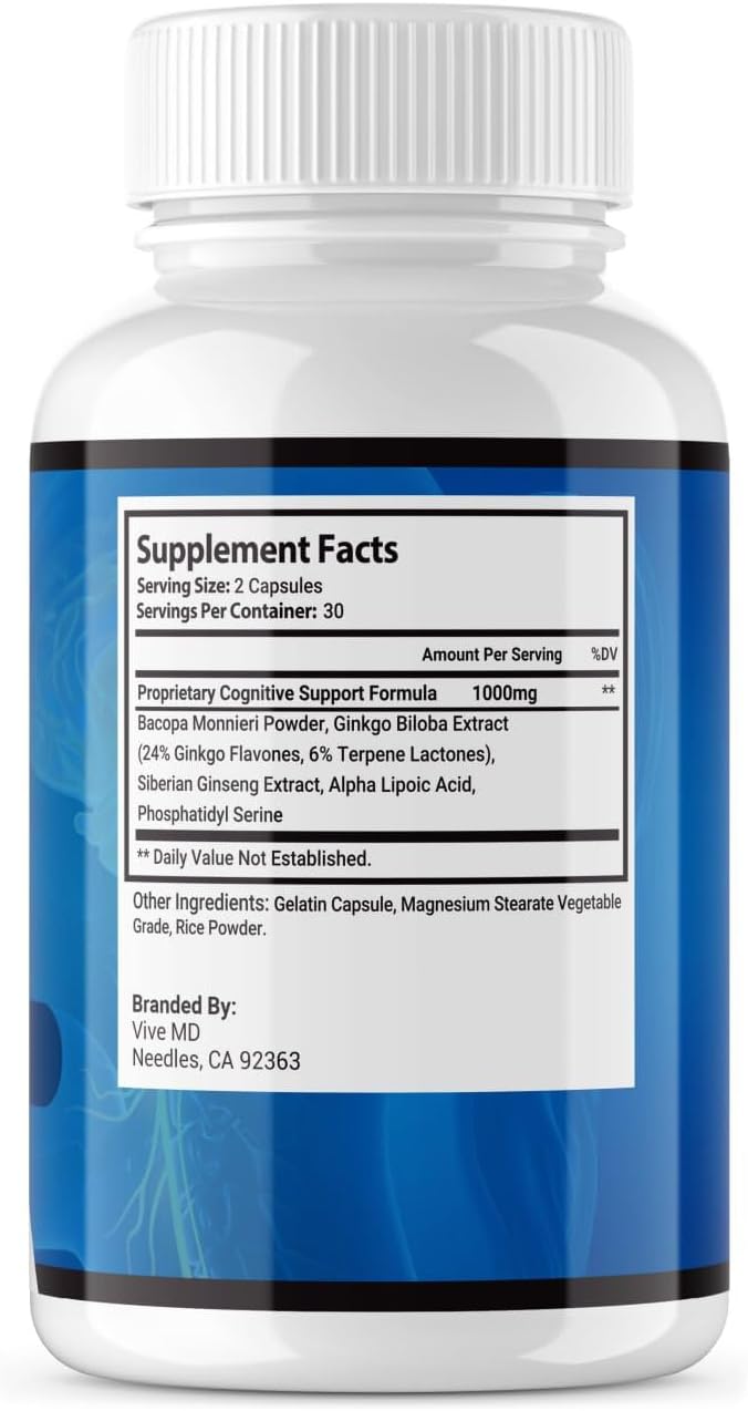 Neuro Thrive Brain Supplement - Official Formula with PQQ, Ginkgo Biloba, and Siberian Ginseng Extracts (60 Capsules)