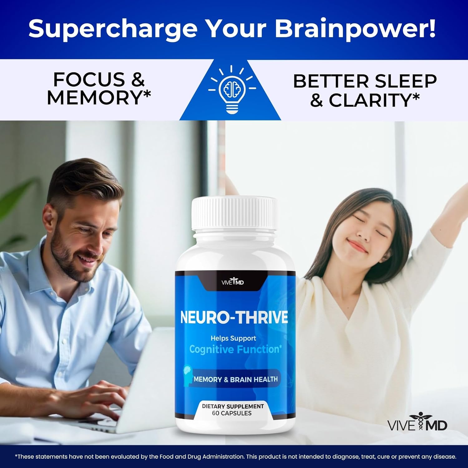 Neuro Thrive Brain Supplement - Official Formula with PQQ, Ginkgo Biloba, and Siberian Ginseng Extracts (60 Capsules)