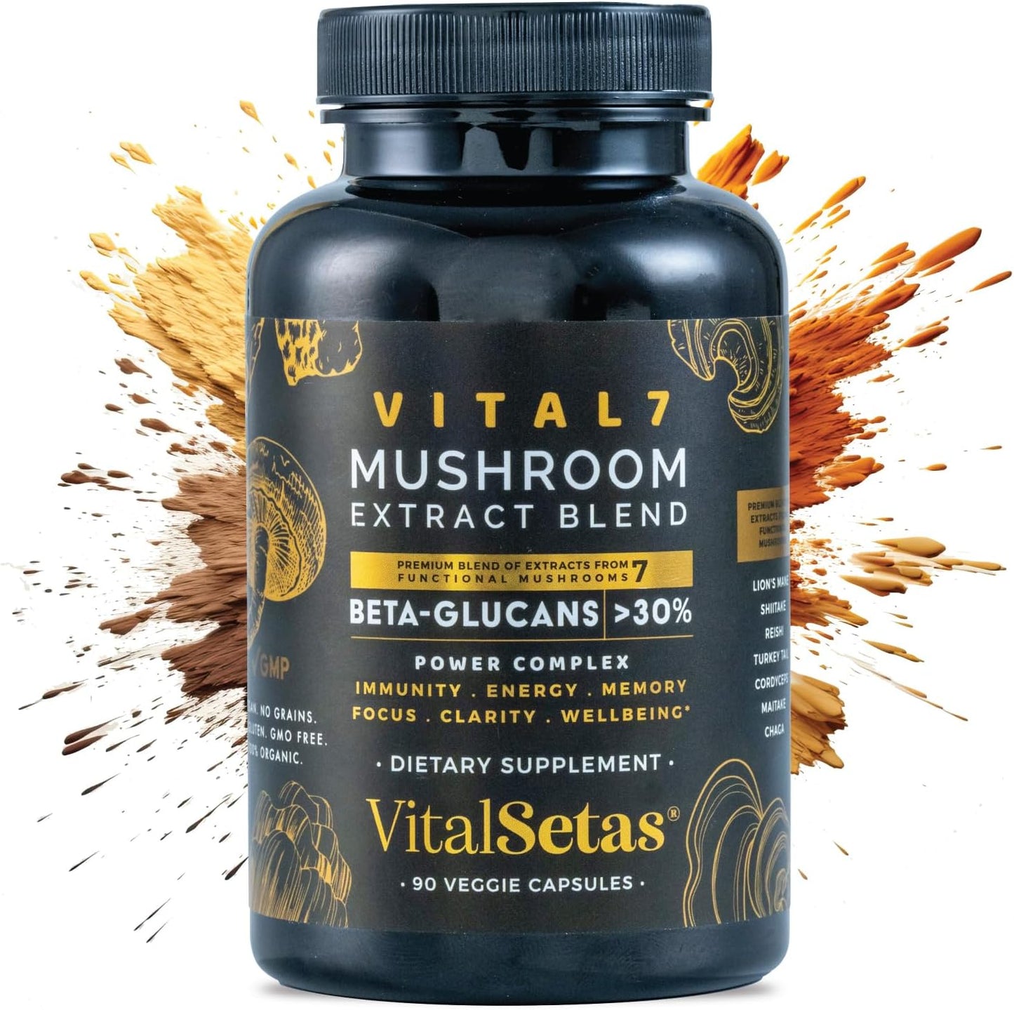 Neuro Vital7 Mushroom Extract Supplement for Focus, Energy & Mental Performance - 90 Veggie Capsules