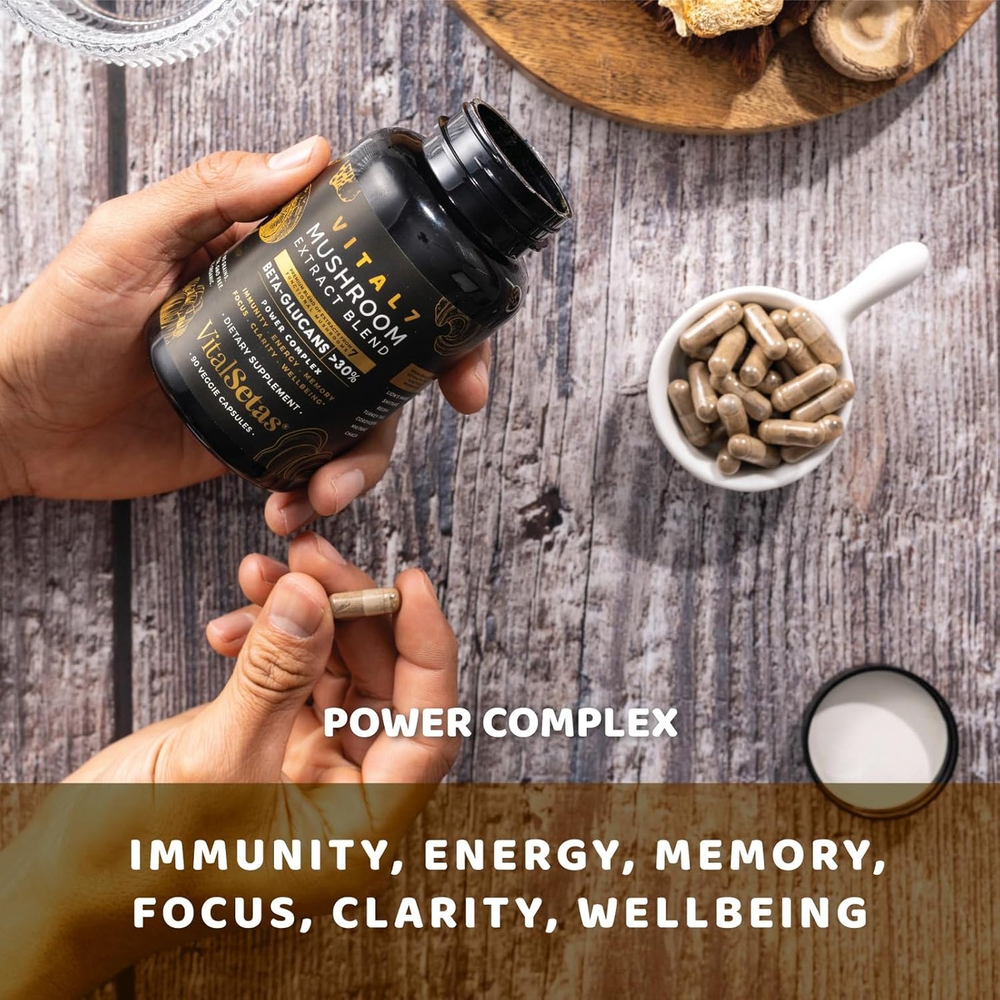Neuro Vital7 Mushroom Extract Supplement for Focus, Energy & Mental Performance - 90 Veggie Capsules