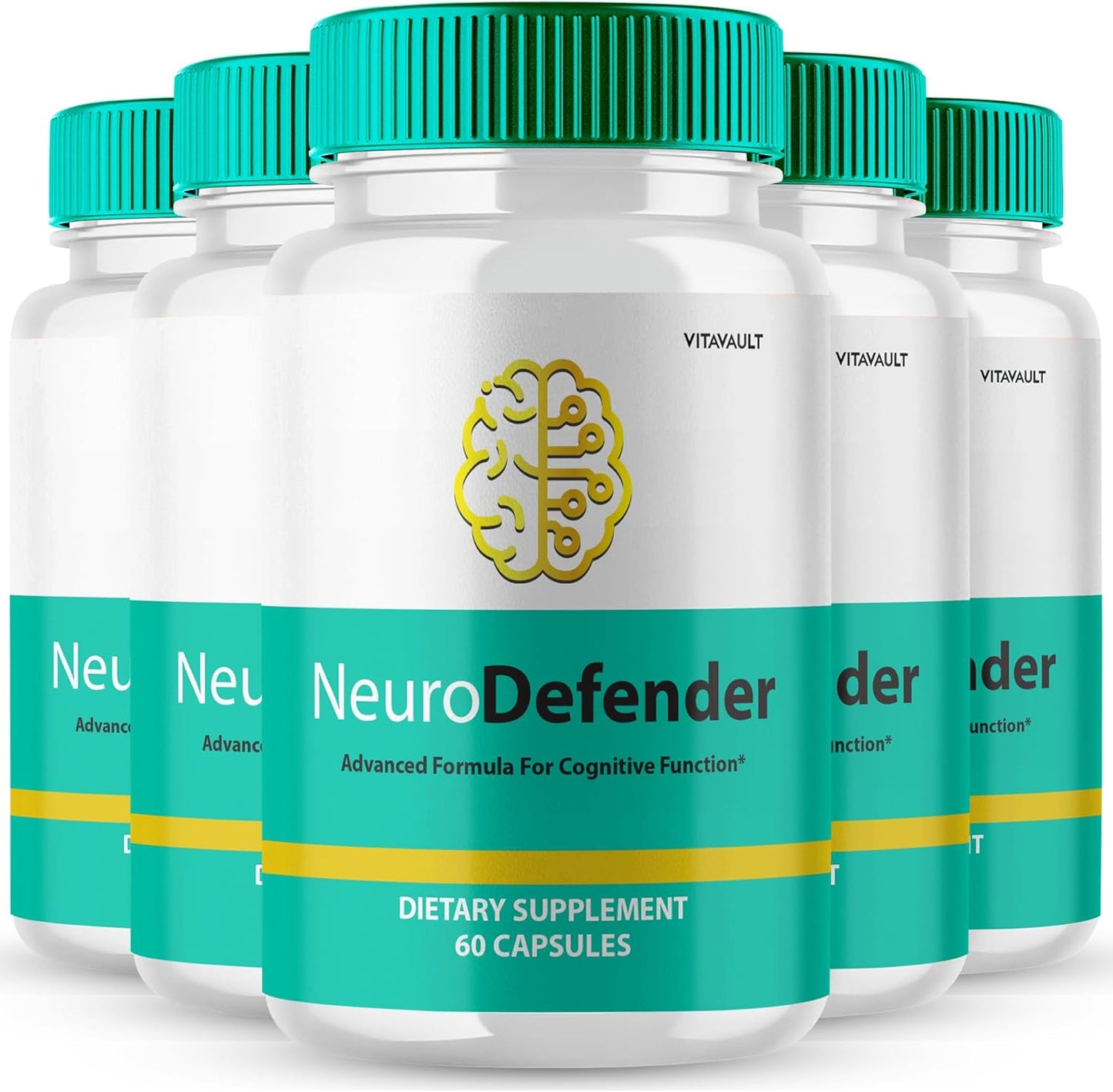 NeuroDefender Brain Health Support Capsules - Advanced Formula for Memory and Focus - Natural Nootropics with Extra Strength - 5 Pack