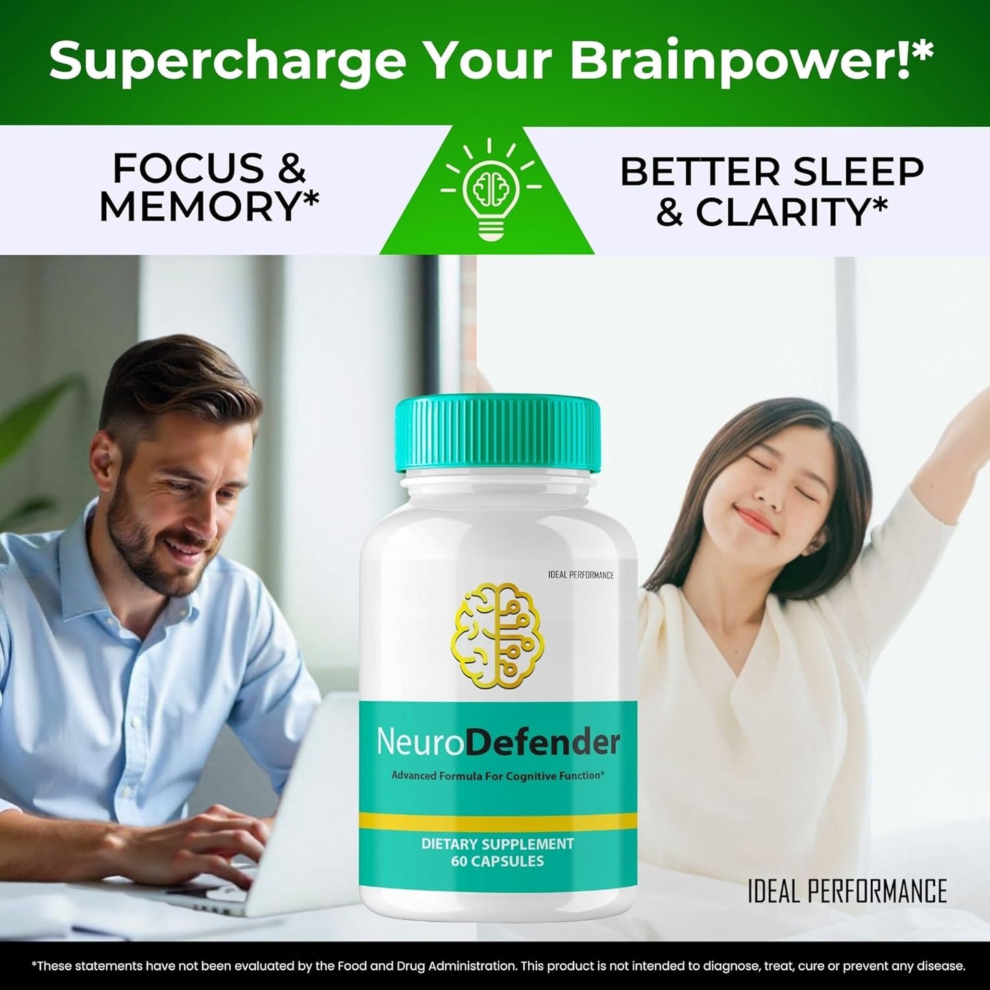 NeuroDefender Brain Supplements for Memory and Focus - Advanced Formula for Brain Health Support - All Natural Nootropics - 5 Pack
