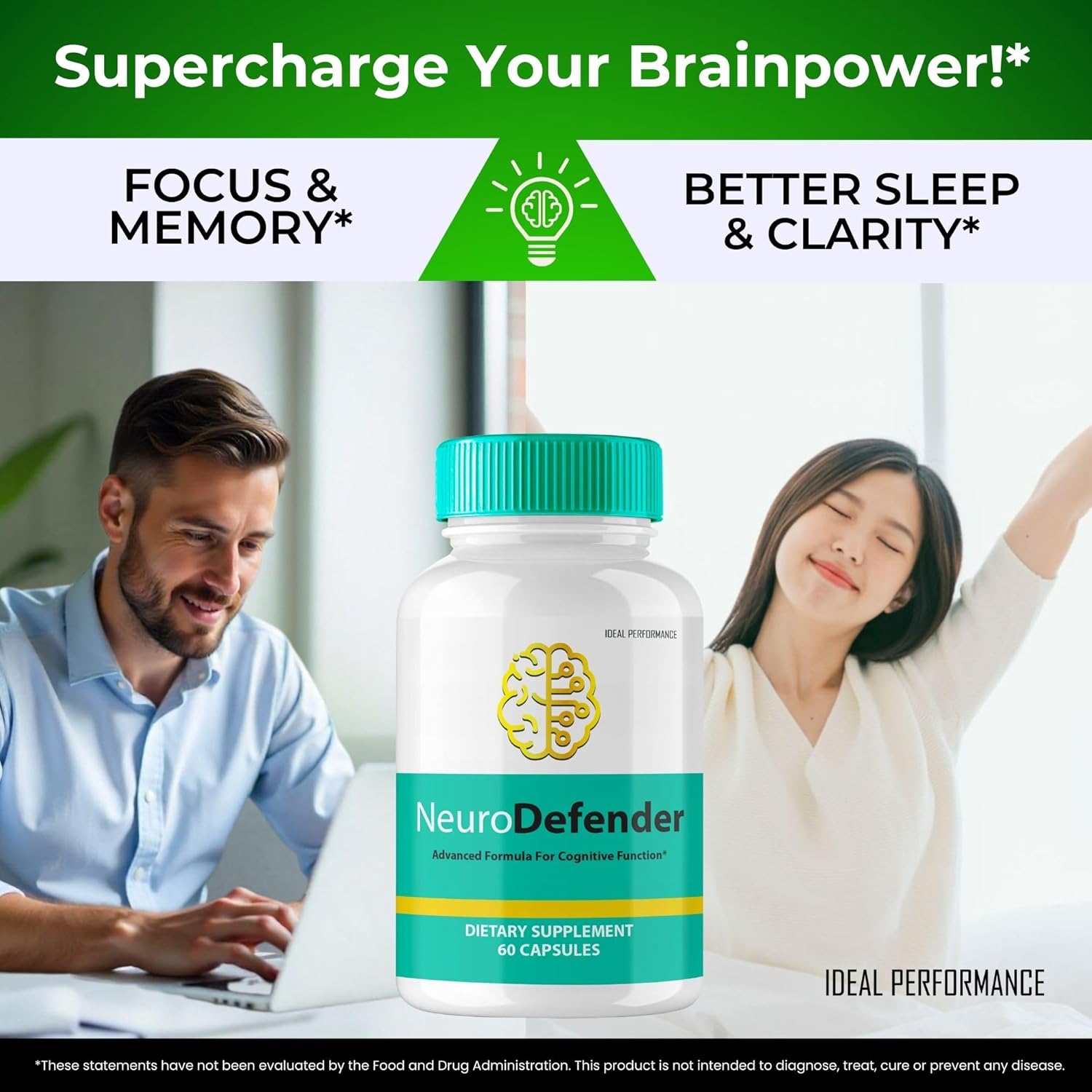 NeuroDefender Brain Supplements for Memory and Focus - Advanced Formula for Brain Health Support - All Natural Nootropics - 5 Pack