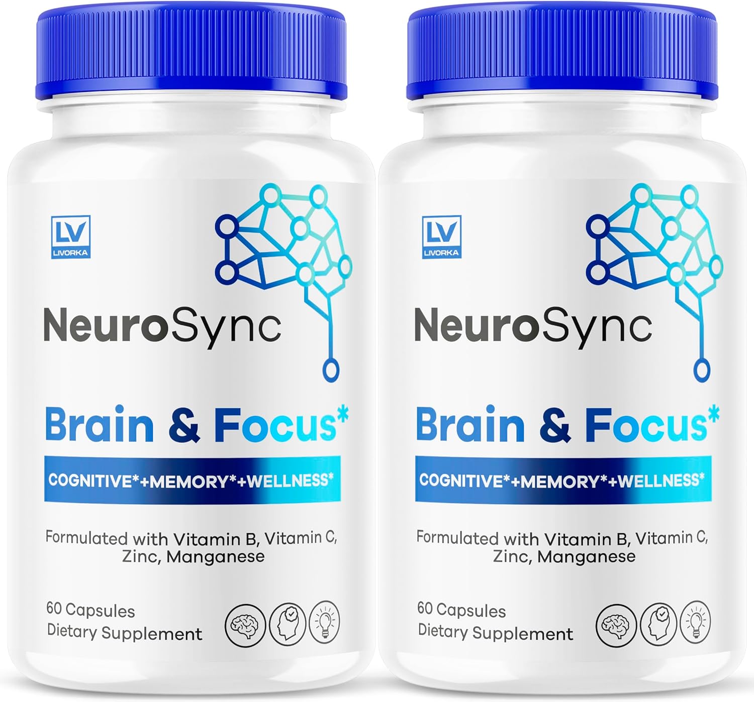 NeuroSync Brain Capsules (2 Pack) - Advanced Formula for Focus & Clarity with 120 Capsules