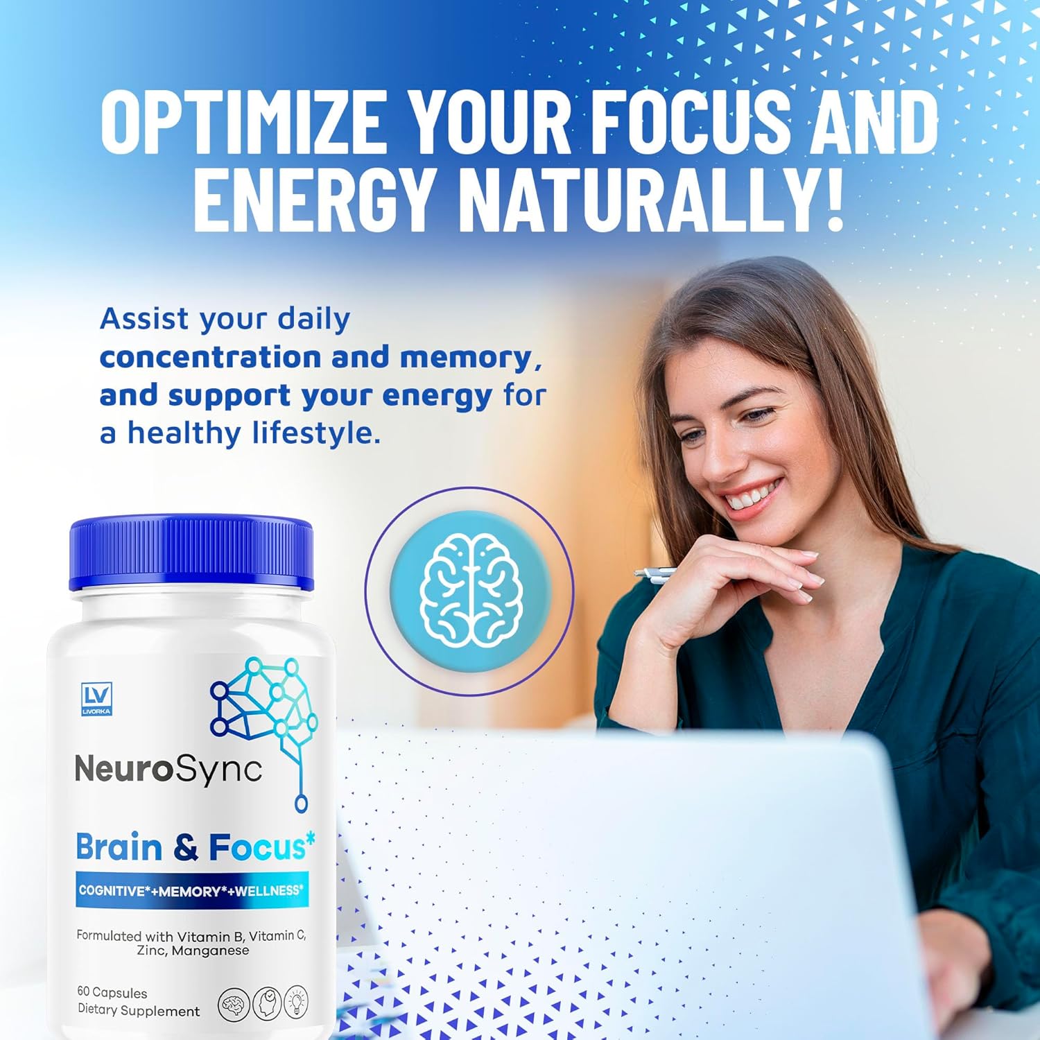 NeuroSync Brain Capsules (2 Pack) - Advanced Formula for Focus & Clarity with 120 Capsules
