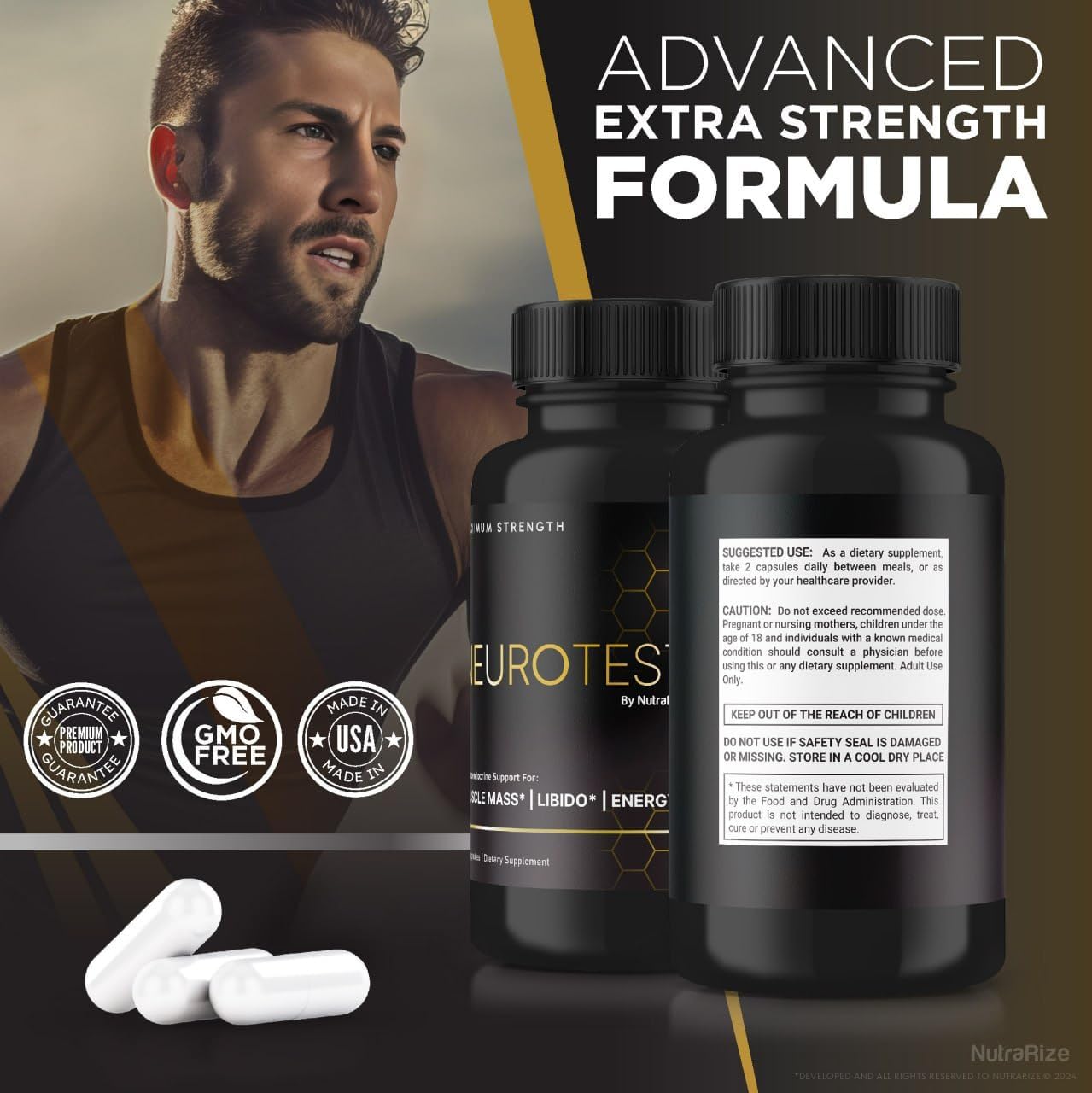 NeuroTest Dietary Supplement for Men - Advanced Formula Pills for Peak Performance and Overall Wellness (2 Pack, 120 Capsules)