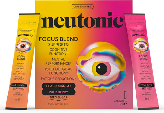 Neutonic Nootropic Focus Blend - Enhance Focus and Mental Performance - Sugar-Free, Caffeine-Free - 32ct - Peach Mango & Wild Berry Flavors