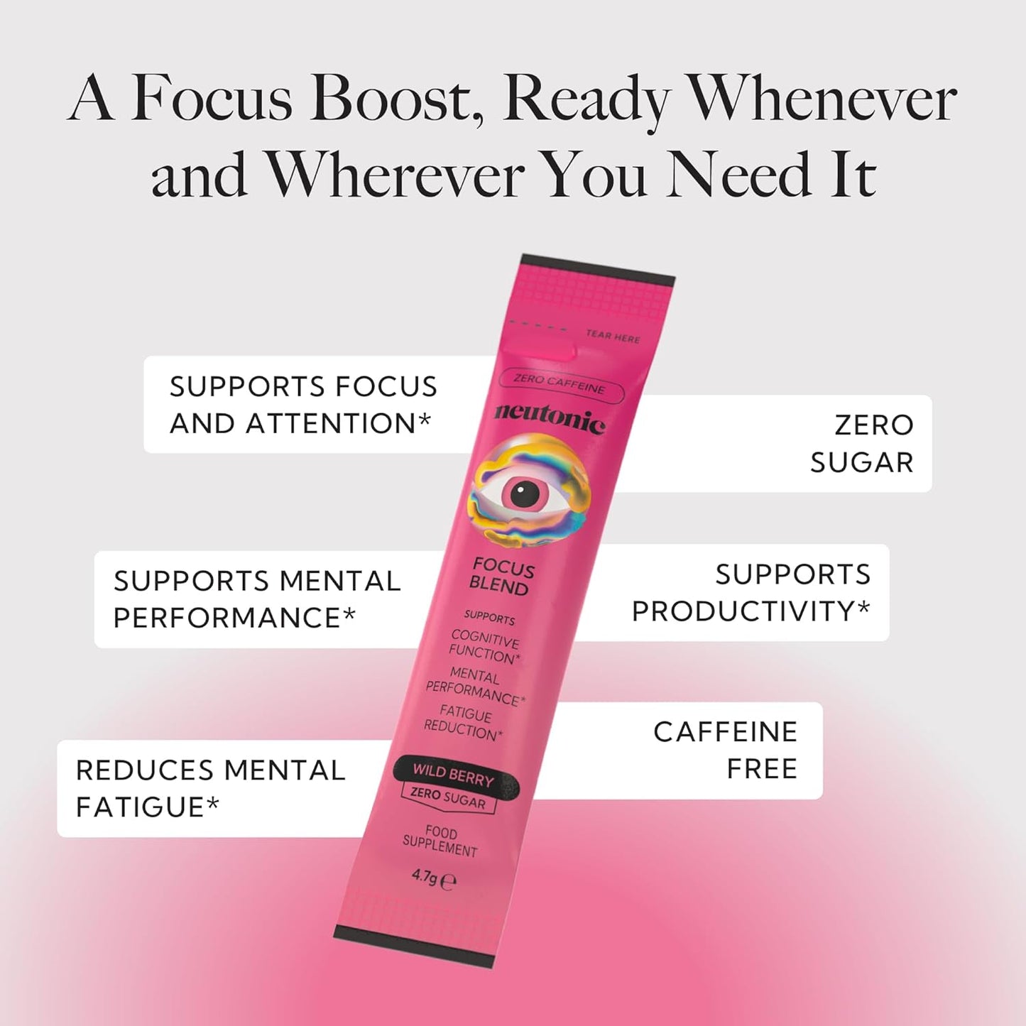 Neutonic Nootropic Focus Blend - Enhance Focus and Mental Performance - Sugar-Free, Caffeine-Free - 32ct - Peach Mango & Wild Berry Flavors