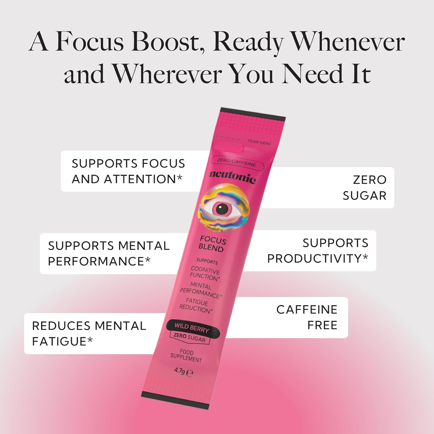 Neutonic Nootropic Focus Blend - Enhance Focus and Mental Performance - Sugar-Free, Caffeine-Free - 32ct - Peach Mango & Wild Berry Flavors