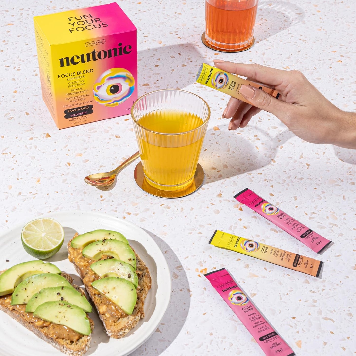 Neutonic Nootropic Focus Blend - Enhance Focus and Mental Performance - Sugar-Free, Caffeine-Free - 32ct - Peach Mango & Wild Berry Flavors