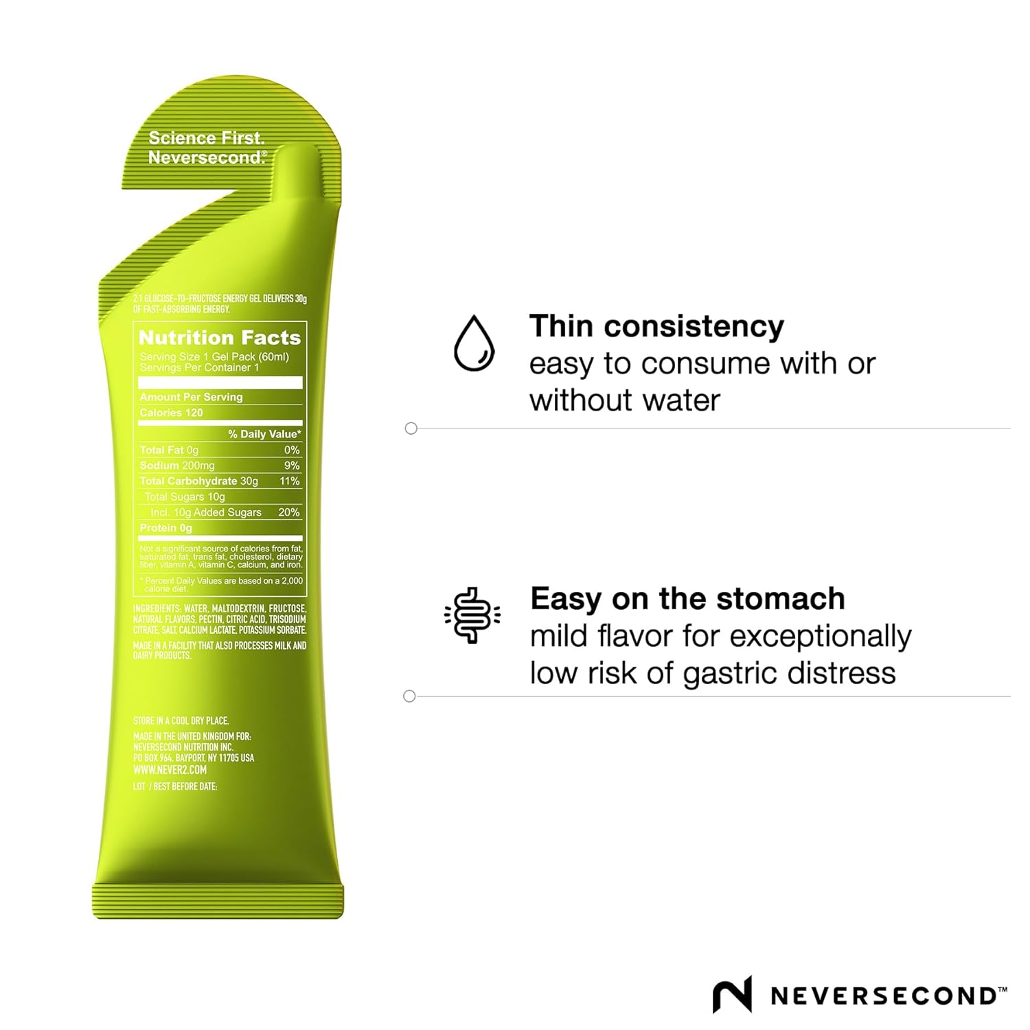 Neversecond C30 Energy Gel - Citrus Flavor, 12-Pack for Triathlons, Ironman, Cycling & Marathons - Performance Nutrition & Hydration