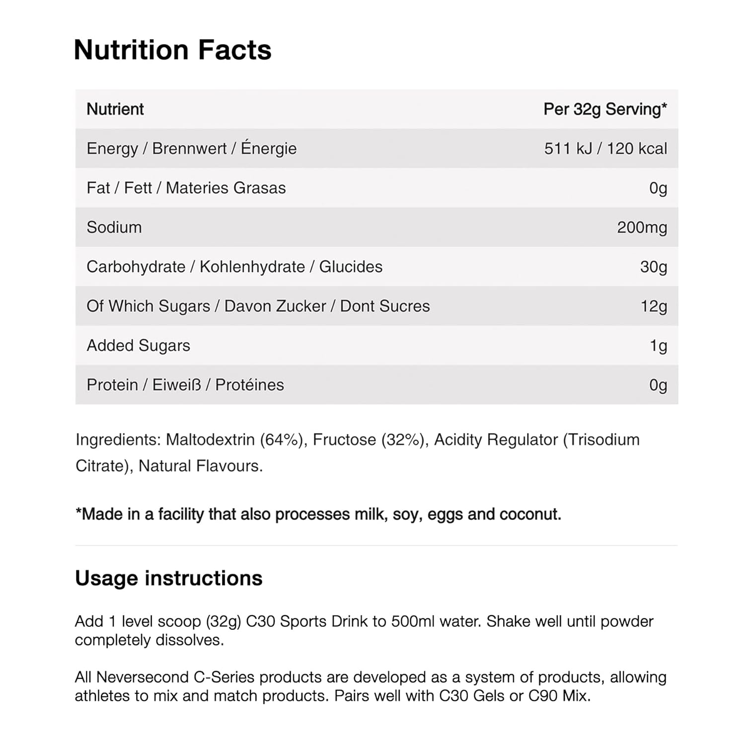 Neversecond C30 Sports Drink: Electrolyte Hydration & Carbohydrates for Endurance - Citrus Flavor (640g, 20 Servings)