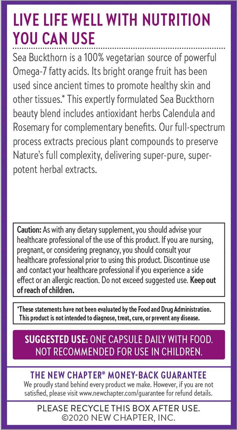 New Chapter Supercritical Omega 7 with Sea Buckthorn + Plant Sourced Fatty Acids + Omega 7 + Non-GMO Ingredients - 60 Vegetarian Capsule