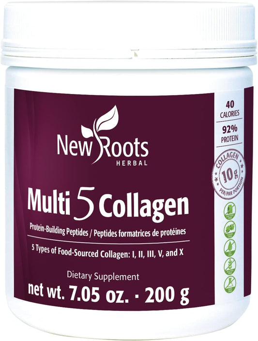 New Roots Herbal Multi 5 Collagen Powder Supplement - Types I, II, III, V, X - Hydrolyzed, Dairy & Gluten Free - 12g per Serving - 7.05 oz