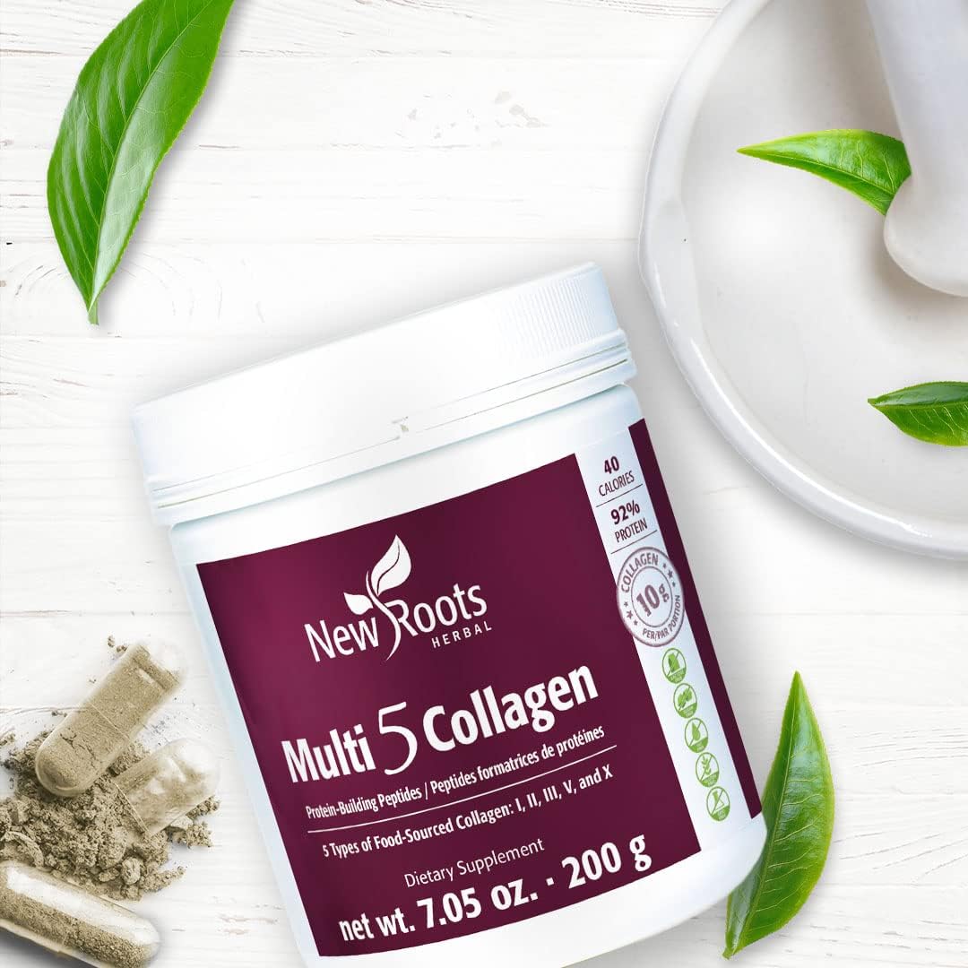 New Roots Herbal Multi 5 Collagen Powder Supplement - Types I, II, III, V, X - Hydrolyzed, Dairy & Gluten Free - 12g per Serving - 7.05 oz