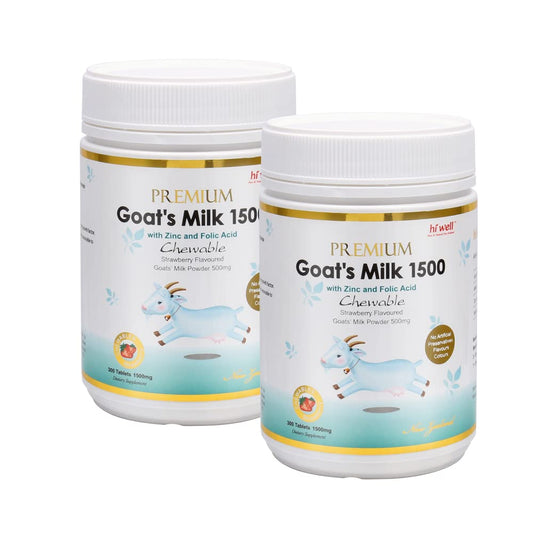 New Zealand Natural Goat's Milk Tablets - Pack of 2, 1500mg, Strawberry Flavor