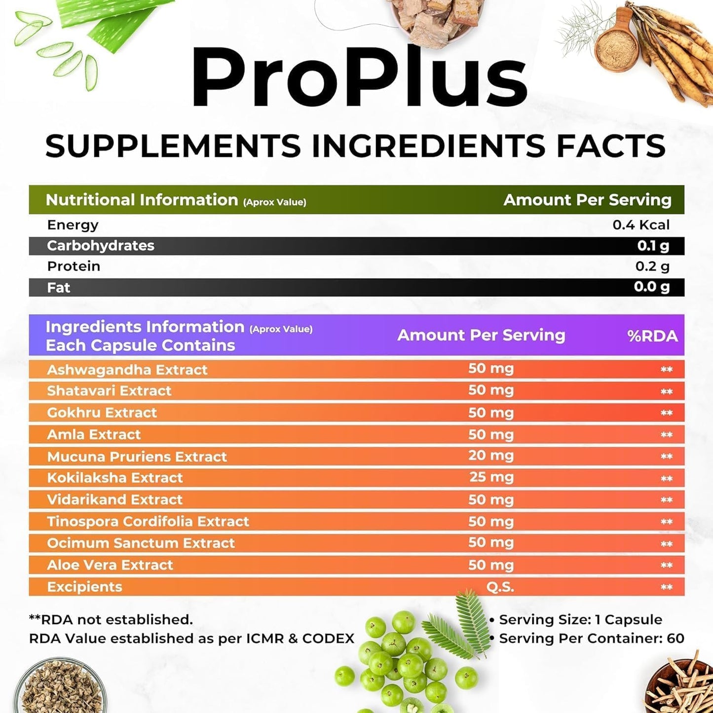 NH Organics ProPlus 500mg Capsules for Bone Strength - 60 Veg Capsules for Men & Women