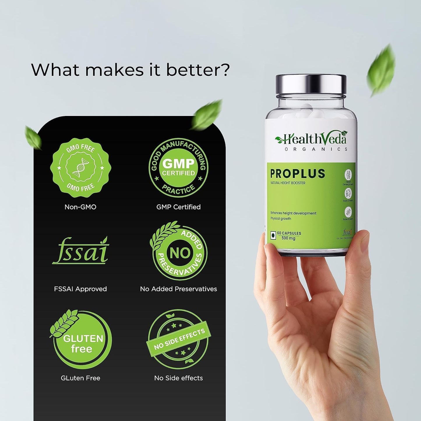 NH Organics ProPlus 500mg Capsules for Bone Strength - 60 Veg Capsules for Men & Women