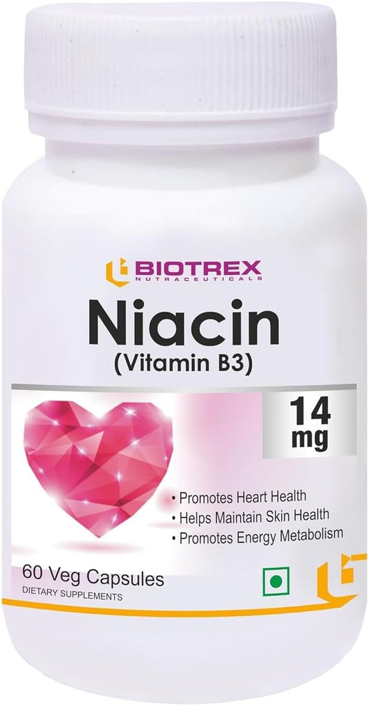 Niacin and Inositol Vitamin B3 Supplement - 60 Vegetarian Capsules, 14mg Niacin, 50mg Inositol