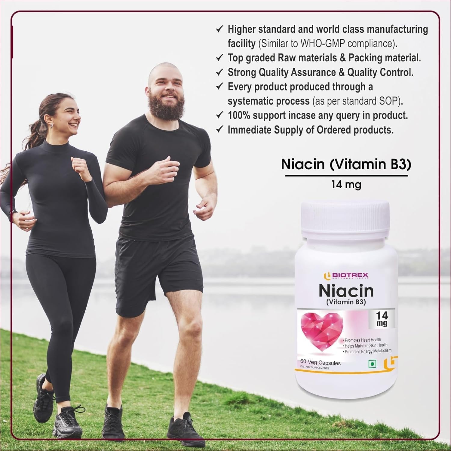 Niacin and Inositol Vitamin B3 Supplement - 60 Vegetarian Capsules, 14mg Niacin, 50mg Inositol