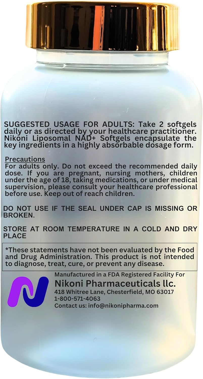 Nikoni Liposomal NAD+ 2000 mg Softgels with TMG and Pterostilbene for Healthy Aging
