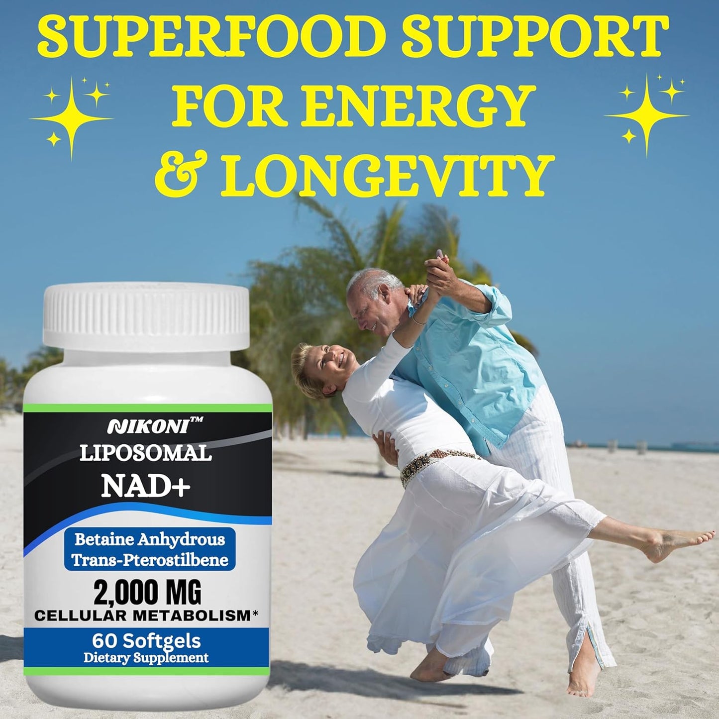 Nikoni Liposomal NAD+ 2000 mg Softgels with TMG and Pterostilbene for Healthy Aging