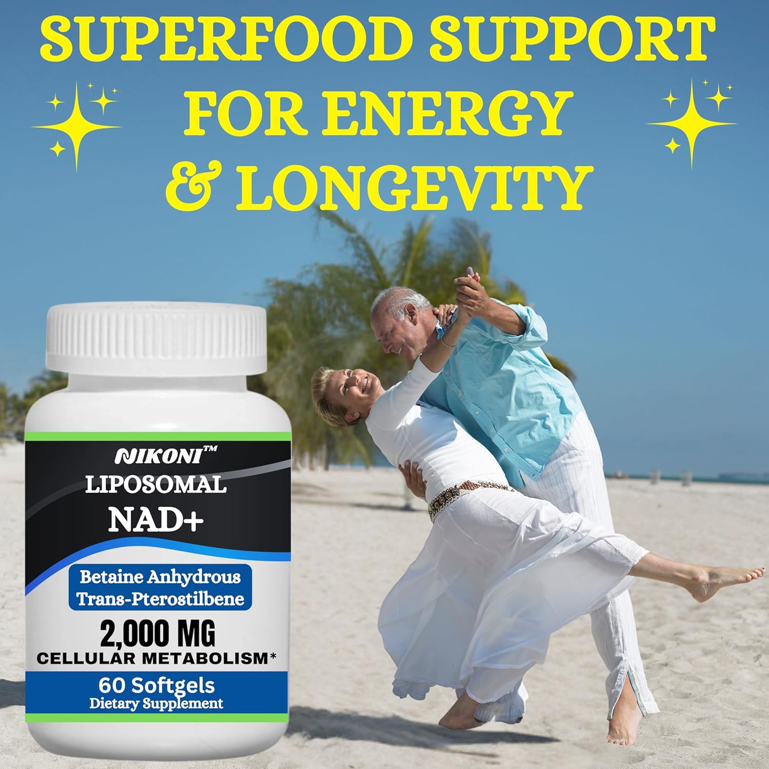 Nikoni Liposomal NAD+ 2000 mg Softgels with TMG and Pterostilbene for Healthy Aging