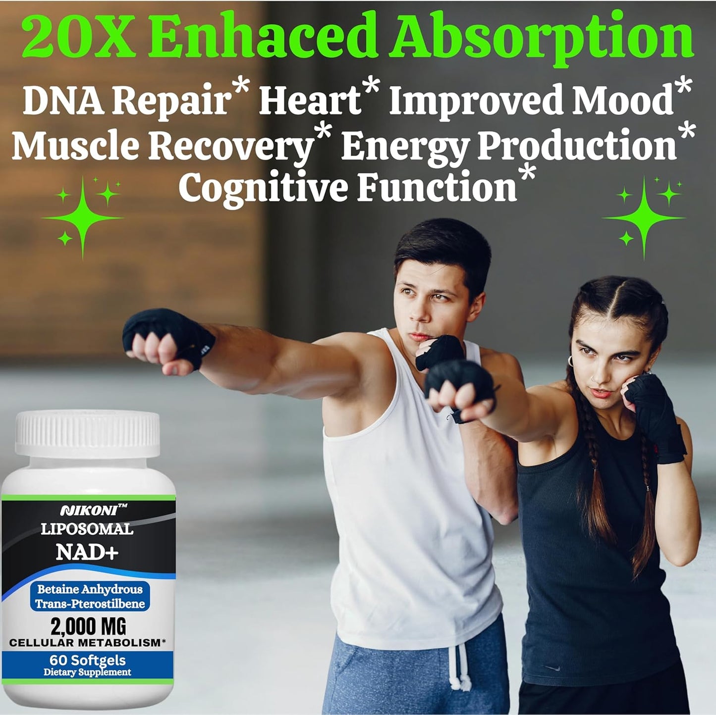 Nikoni Liposomal NAD+ 2000 mg Softgels with TMG and Pterostilbene for Healthy Aging