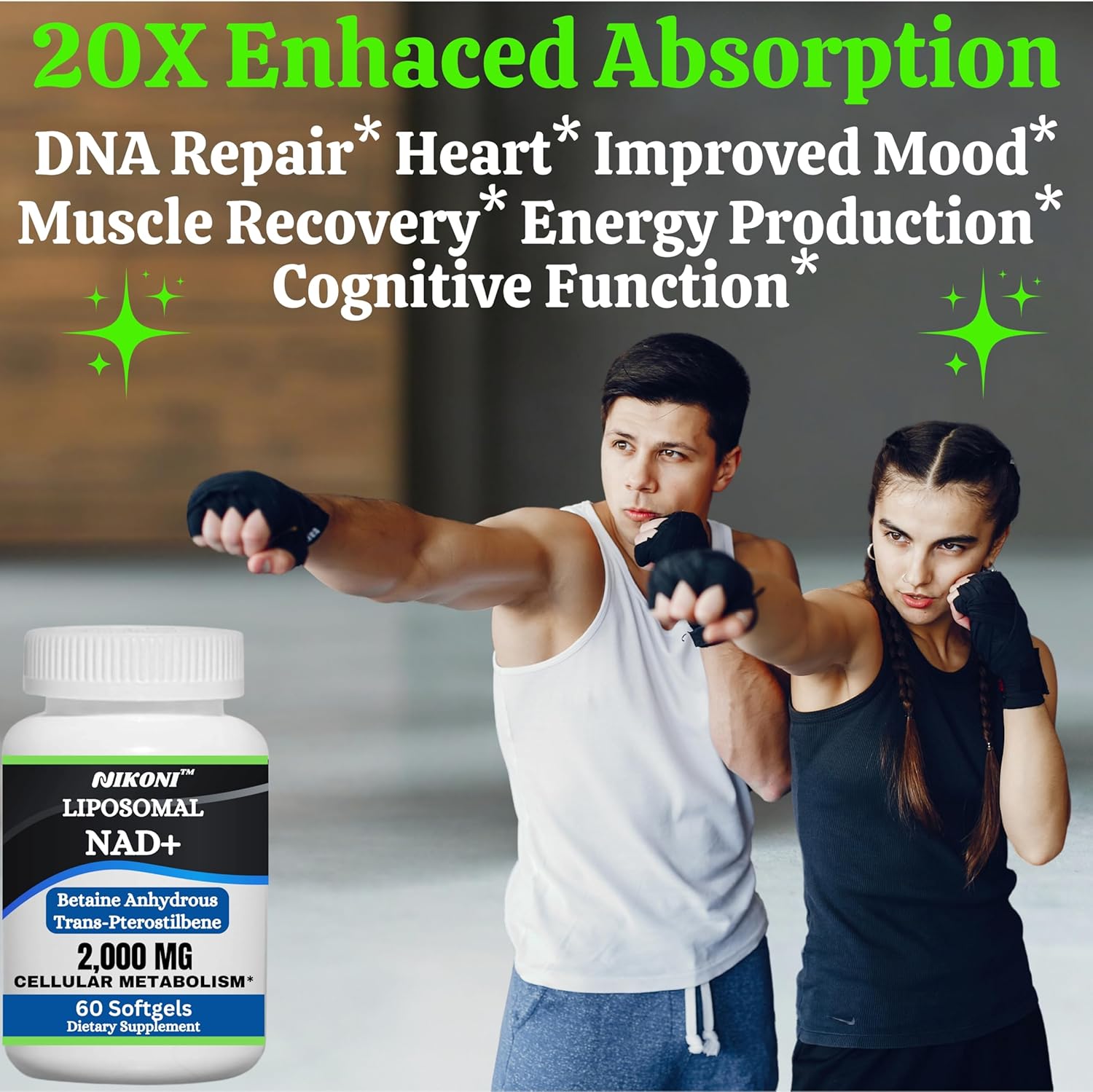 Nikoni Liposomal NAD+ 2000 mg Softgels with TMG and Pterostilbene for Healthy Aging