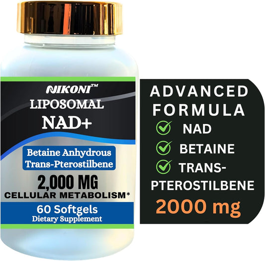 Nikoni Liposomal NAD+ 2000mg Softgels with TMG and Pterostilbene for Healthy Aging - 60 Capsules
