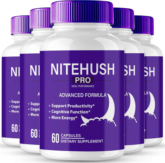 Nite Hush Pro Brain Supplements - Advanced Formula for Memory, Focus & Brain Health - Maximum Strength Nootropics - 5 Pack