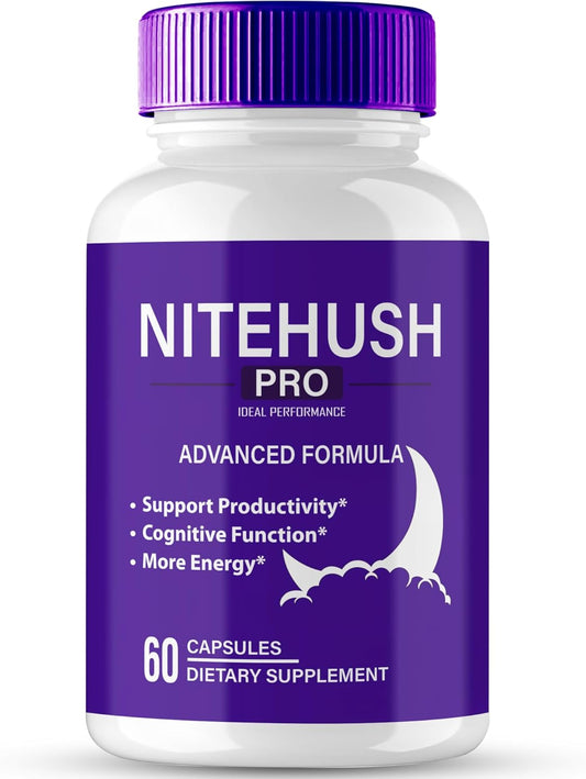 Nite Hush Pro Brain Supplements - Advanced Formula for Memory and Focus, Maximum Strength Nootropics - 60 Capsules