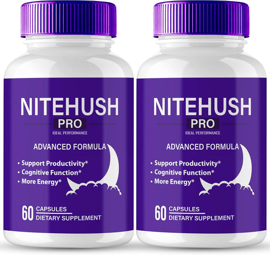 Nite Hush Pro Brain Supplements for Memory and Focus - Advanced Formula with Maximum Strength Nootropics - 2 Pack
