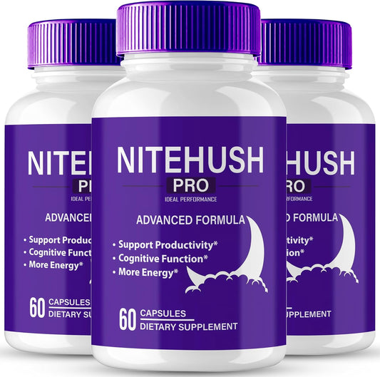 NiteHushPro Brain Supplements Capsules - Advanced Formula for Memory, Focus, and Brain Health - Maximum Strength Nootropics - All Natural Support - 3 Pack