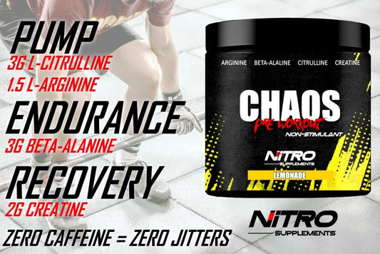 Nitro Fight Wear Chaos Non-Stim Pre-Workout Supplement - Beta-Alanine, L-Citrulline, Arginine, Creatine, Taurine - Lemonade Flavor - 30 Servings