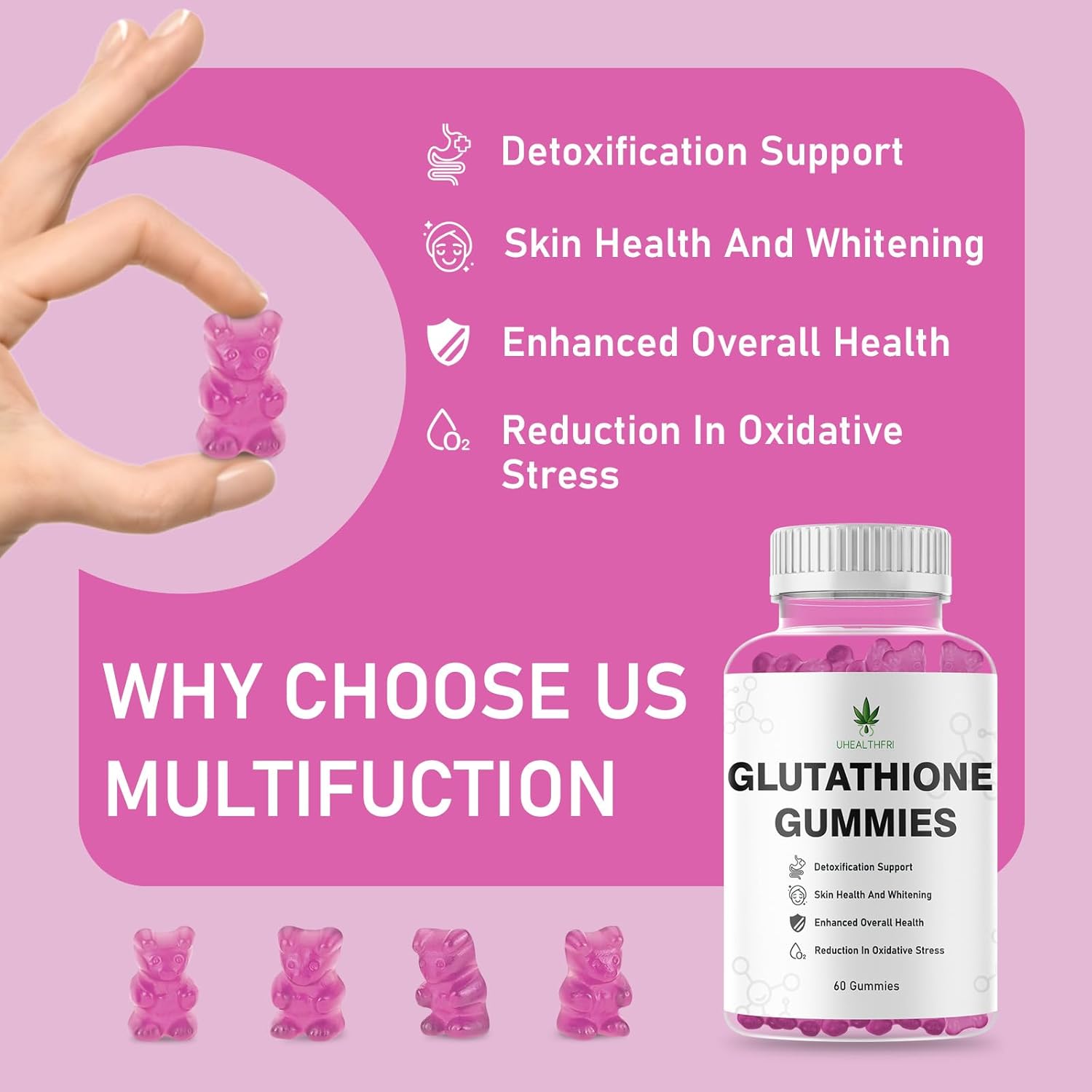 Non-GMO Gluten-Free Glutathione Collagen Gummies for Hair, Skin, Nails, Muscles, and Joints - Skin Whitening Supplement for Women and Men by Uhealthfri