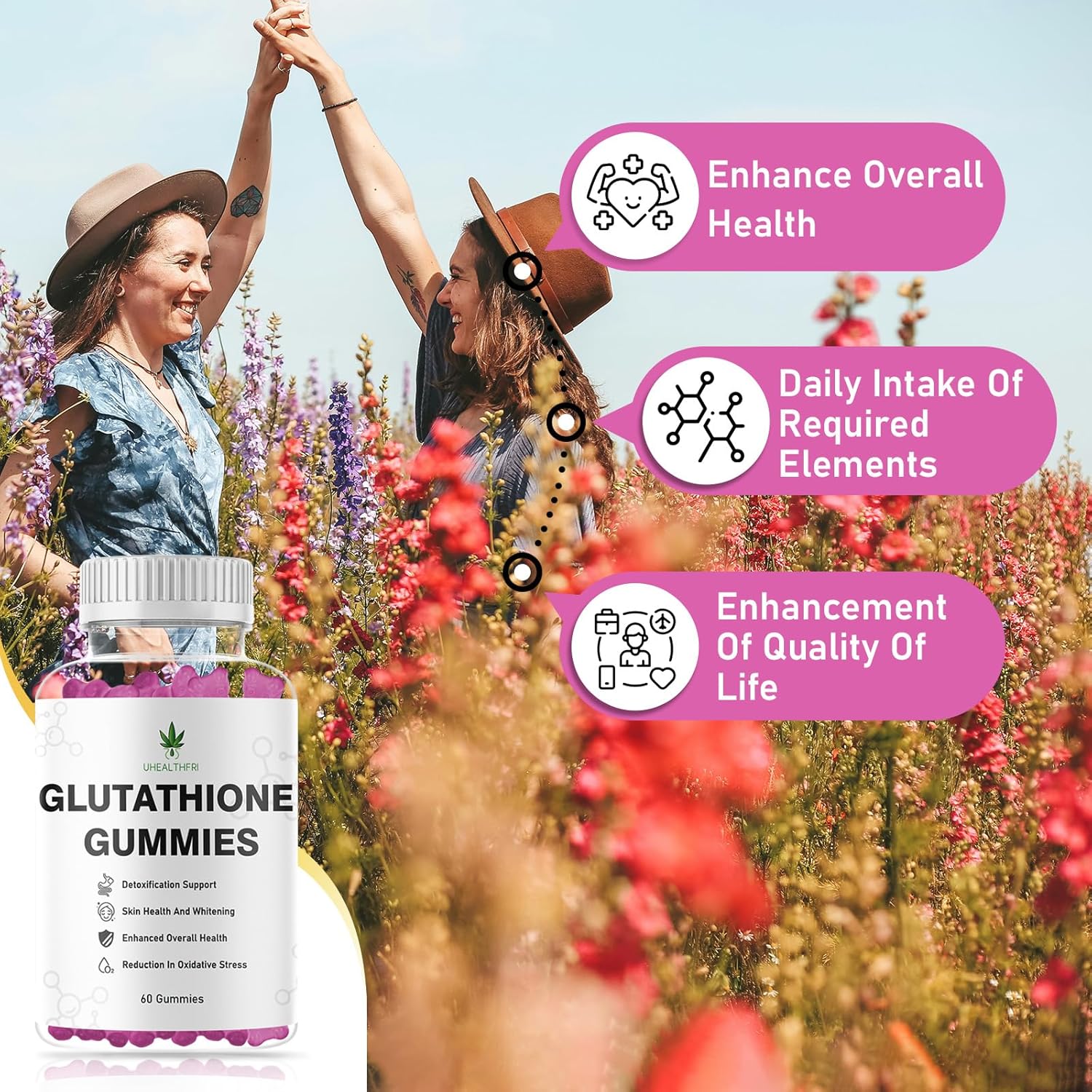 Non-GMO Gluten-Free Glutathione Collagen Gummies for Hair, Skin, Nails, Muscles, and Joints - Skin Whitening Supplement for Women and Men by Uhealthfri