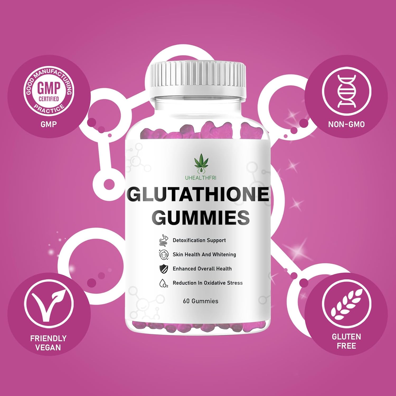 Non-GMO Gluten-Free Glutathione Collagen Gummies for Hair, Skin, Nails, Muscles, and Joints - Skin Whitening Supplement for Women and Men by Uhealthfri