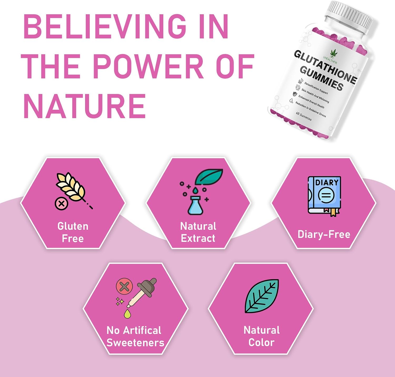 Non-GMO Gluten-Free Glutathione Collagen Gummies for Hair, Skin, Nails, Muscles, and Joints - Skin Whitening Supplement for Women and Men by Uhealthfri