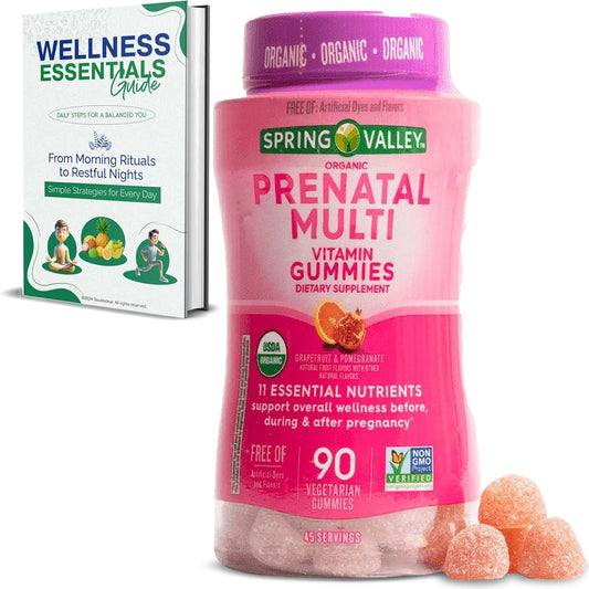 Non-GMO Prenatal Multivitamin Gummies - 90 Count | Grapefruit & Pomegranate Flavor, 11 Essential Vitamins & Minerals - A, B12, C, D, E, Niacin, Biotin, Zinc, Folate - Gluten-Free