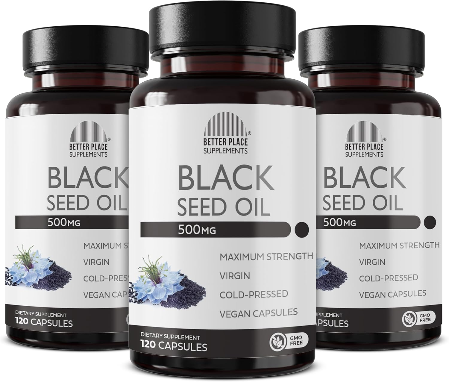 Non-GMO & Vegan Black Seed Oil Capsules | Cold-Pressed Nigella Sativa | Antioxidant for Digestion, Joints, Hair & Skin | 500mg (360 Caps)