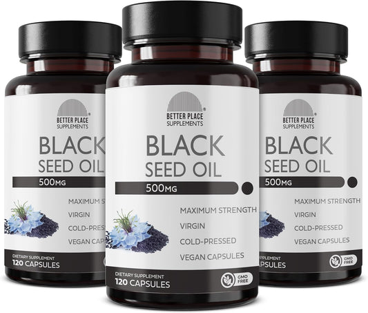 Non-GMO & Vegan Black Seed Oil Capsules | Cold-Pressed Nigella Sativa | Antioxidant for Digestion, Joints, Hair & Skin | 500mg (360 Caps)