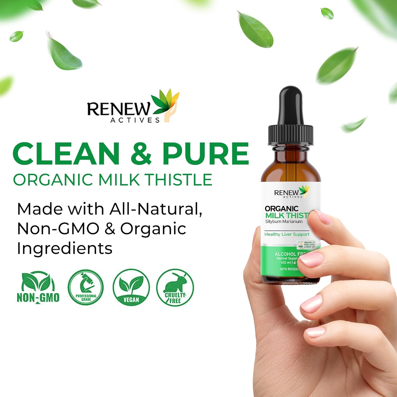 Non-GMO Vegan Milk Thistle Liquid Extract for Liver Health - Alcohol-Free Liver Support Drops - 4 fl oz - Digestive Health Supplement