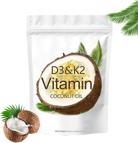 Non-GMO Vitamin D3 K2 Supplement Softgels - 10000 IU D3 + 200 mcg K2 - Gluten & Soy Free - 300 Count
