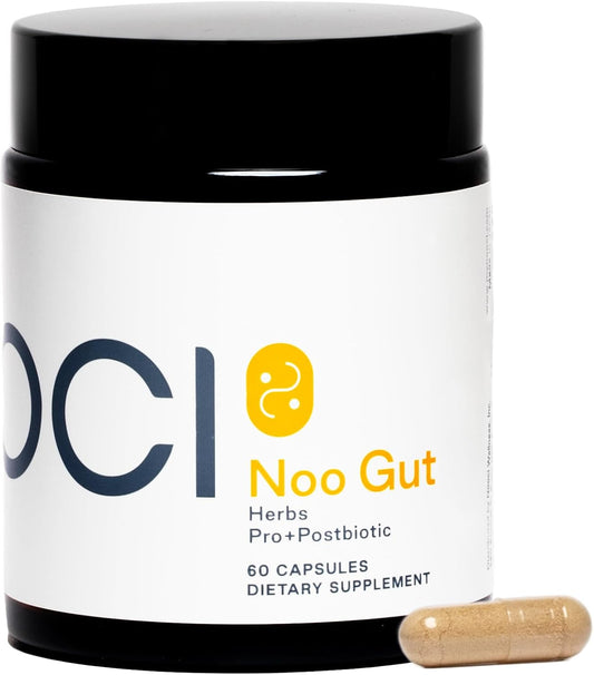 NOOCI NOO Gut, Gut & Skin: Herbal Probiotic Postbiotic Blend for Gut Health, Bloat Relief, Healthy Digestion & Skin, 60 Vegan Capsules