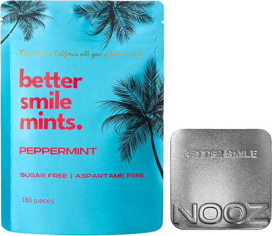 NOOZ Better Smile Mints - Peppermint Flavor, 180 Mints Bag - Sugar-Free Oral Health Support & Fresh Breath - Aspartame-Free Gum Protection