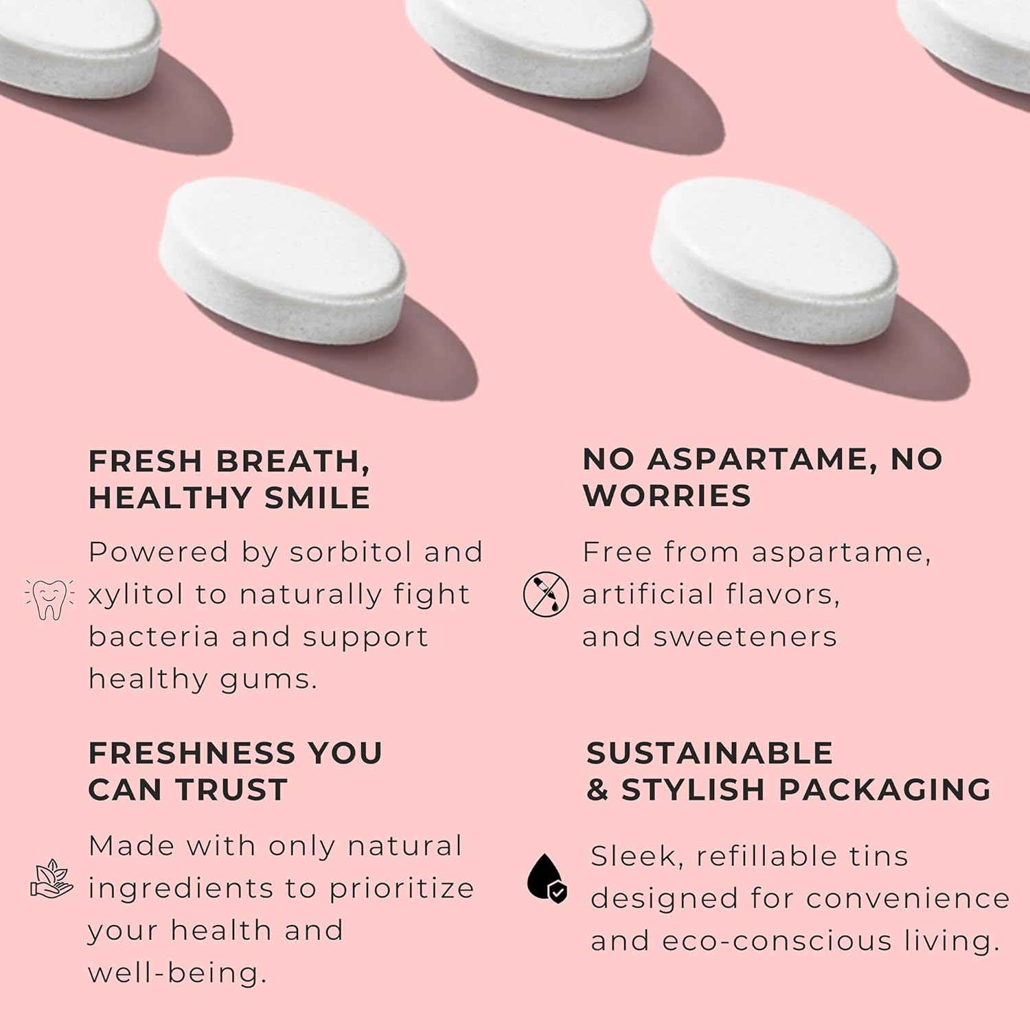NOOZ Better Smile Mints - Peppermint Flavor, 180 Mints Bag - Sugar-Free Oral Health Support & Fresh Breath - Aspartame-Free Gum Protection