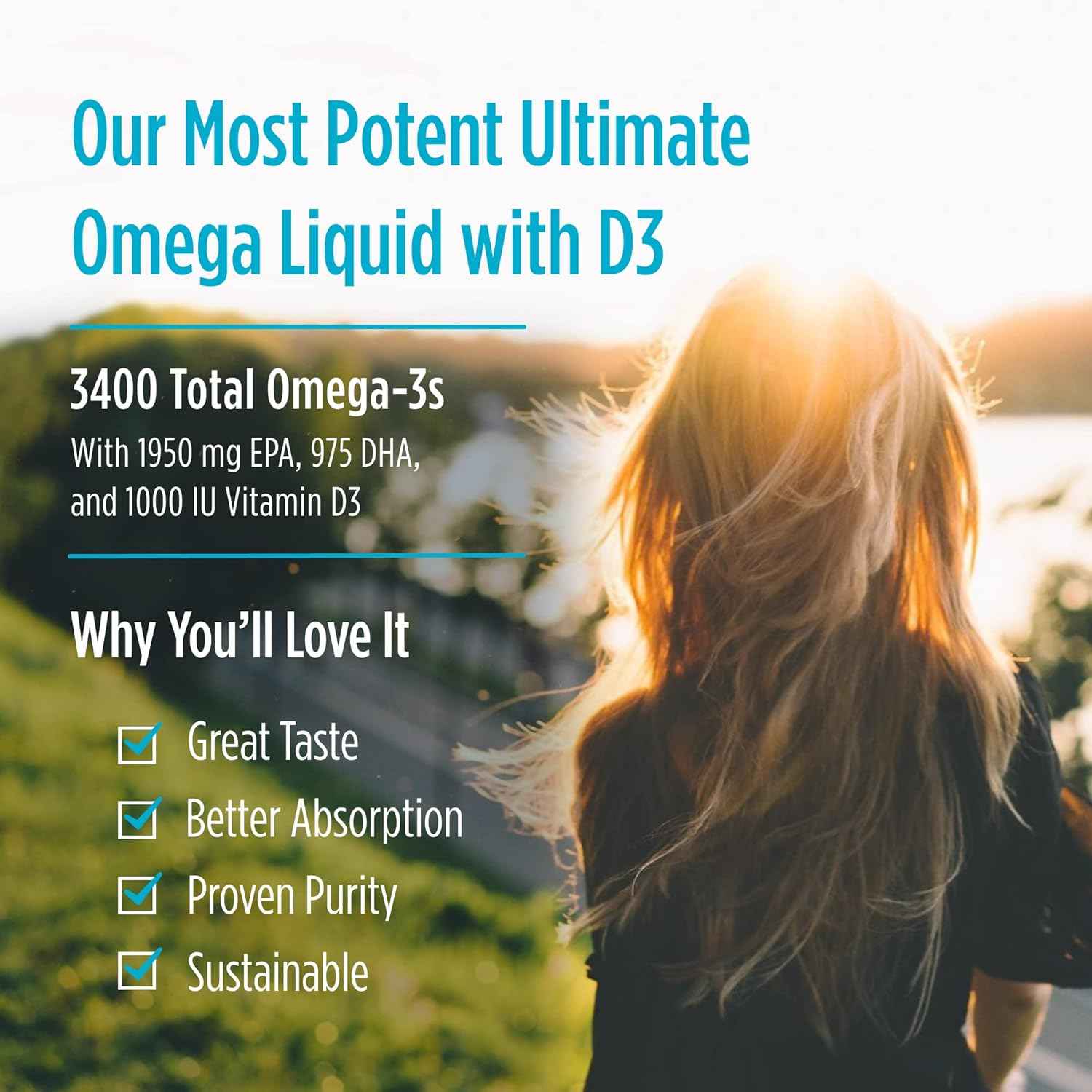 Nordic Naturals Ultimate Omega Xtra Liquid, Lemon Flavor - 8 oz - 3400 mg Omega-3 + 1000 IU Vitamin D3 - EPA & DHA - Brain, Heart, Joint, & Immune Health - Non-GMO - 48 Servings