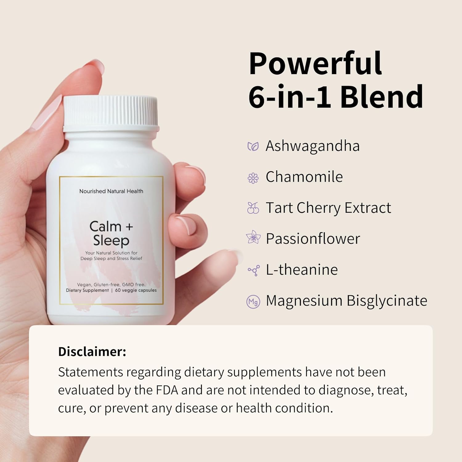 Nourished Natural - Calm + Sleep Capsules with Ashwagandha, Chamomile, and Magnesium - 360 Capsules for Deep Rest & Relaxation