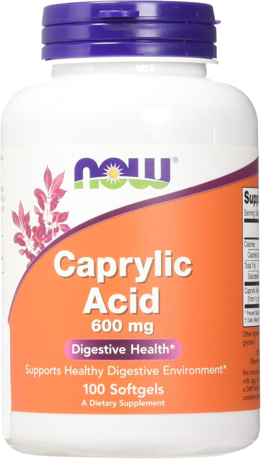 Now Foods Caprylic Acid 100 Softgels - Pack of 2 for Gut Health and Digestive Support